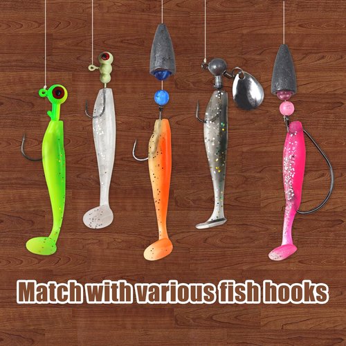 MAFIMOEA 50 Pcs Soft Fishing Lures Plastic Paddle Tail Swim Baits Kit for Bass Fishing 5 Mixed Colors Fishing Gear and Equipment (Mixed Colors)