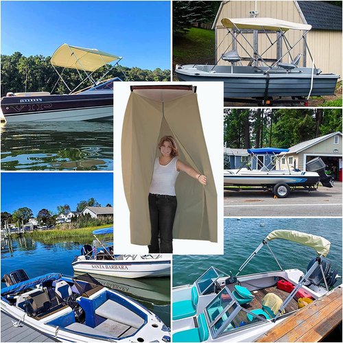 Privacy Tent for Boats - Float Boat Hanging Privacy Curtain Pull-Down Type Suitable for Bimini Top (Khaki)
