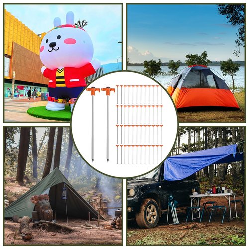 Ohiyoo 50 Pack Tent Stakes Heavy Duty 10 Inch Camping Stakes Yard Stakes Metal Tent Pegs for Ground Stakes Tent Spikes for Camping Garden Yard (Orange)