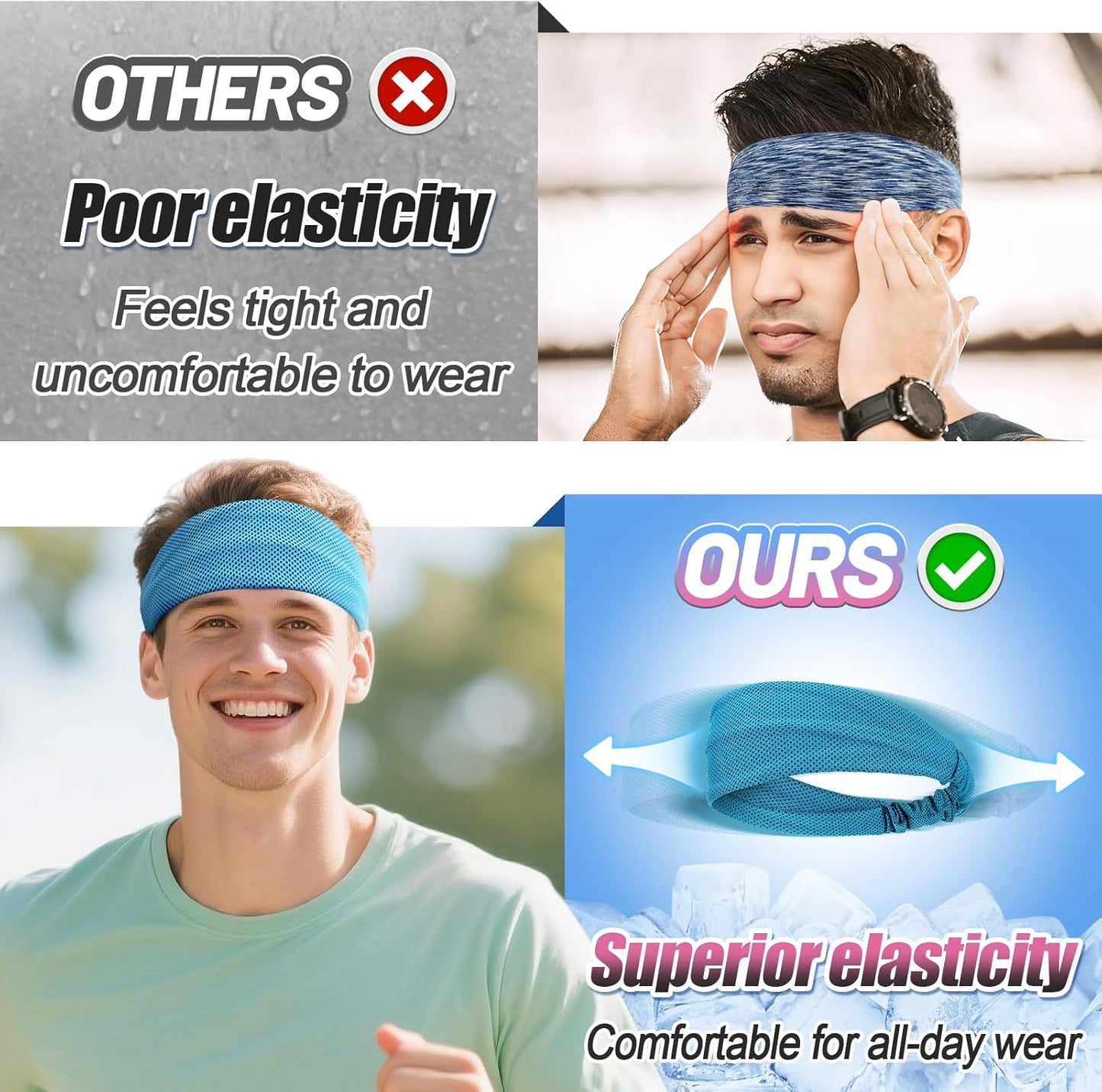 Cooling Headbands | 4-Pack Elastic Sweat Bands for Men & Women – Moisture-Wicking