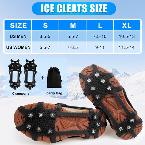Ice Cleats for Shoes and Boots - Snow Traction Cleats Non Slip Crampons Ice Grippers for Women Men Kids Winter Walking Hiking Climbing Large