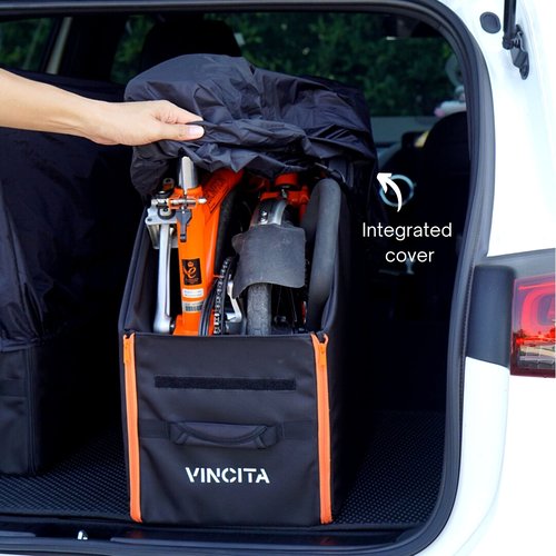 Vincita Keeper Box for Brompton Folding Bicycle,Keep The Bike Vertical In The Car Trunk To Save Space And Avoid Damange,Integrated Cover Included (Black With White Zipper)