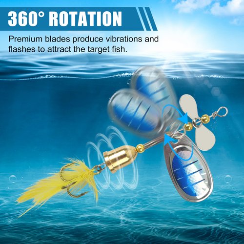 Inline Spinner Baits Kit, Metal Trout Bass Hard Lures for Freshwater Saltwater Fishing with Tackle Box (5pcs)