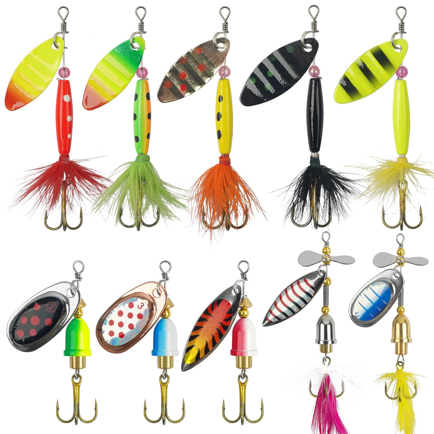 Fishing Lures Spinnerbait Kit Rooster Bait Tail Fishing Lures Inline Spinner Baits Bass Salmon Trout Spoon Hard Metal Spinnerbaits for Saltwater Freshwater