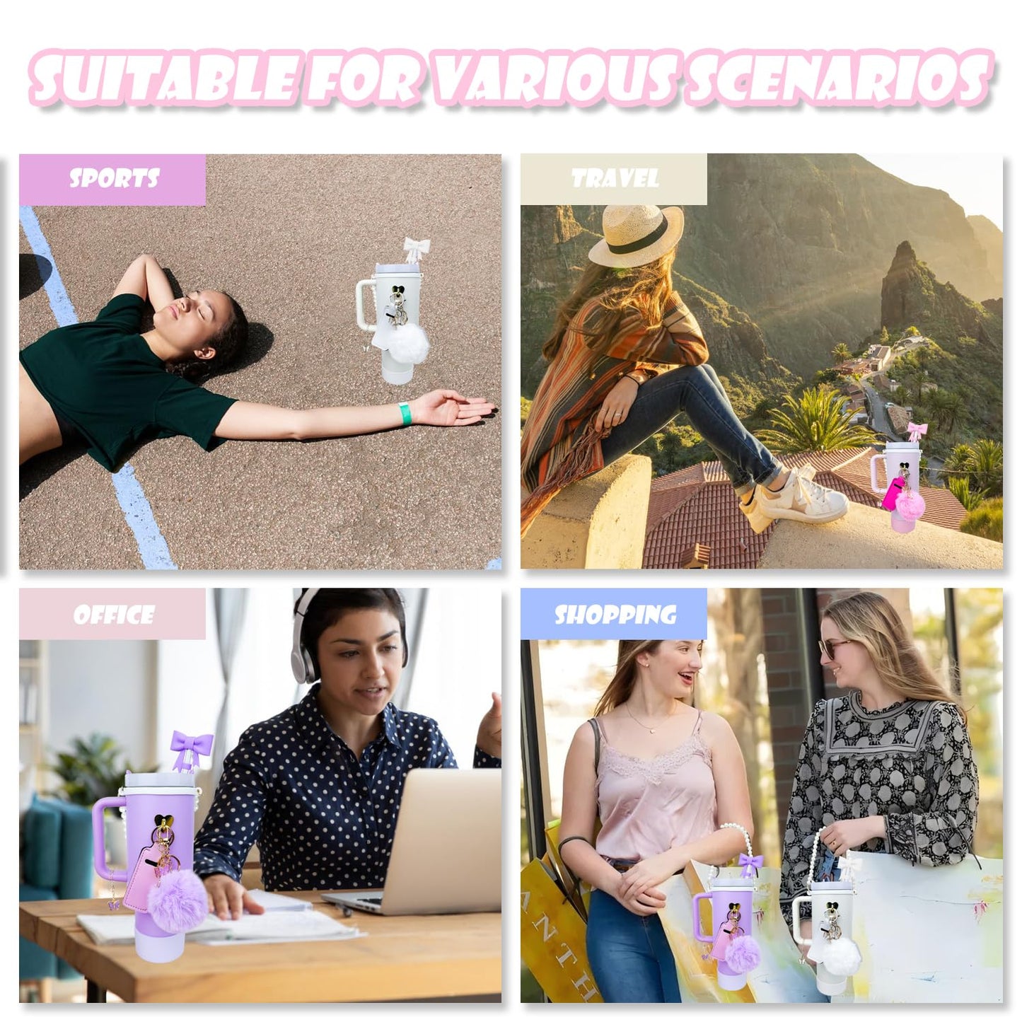 Accessories Set for Stanley Cup 30 oz 40 oz,Water Bottle Handle Strap,Boot, Straw Cover for Stanley, Beautify Your Cup, Unique Gifts For Women Pink