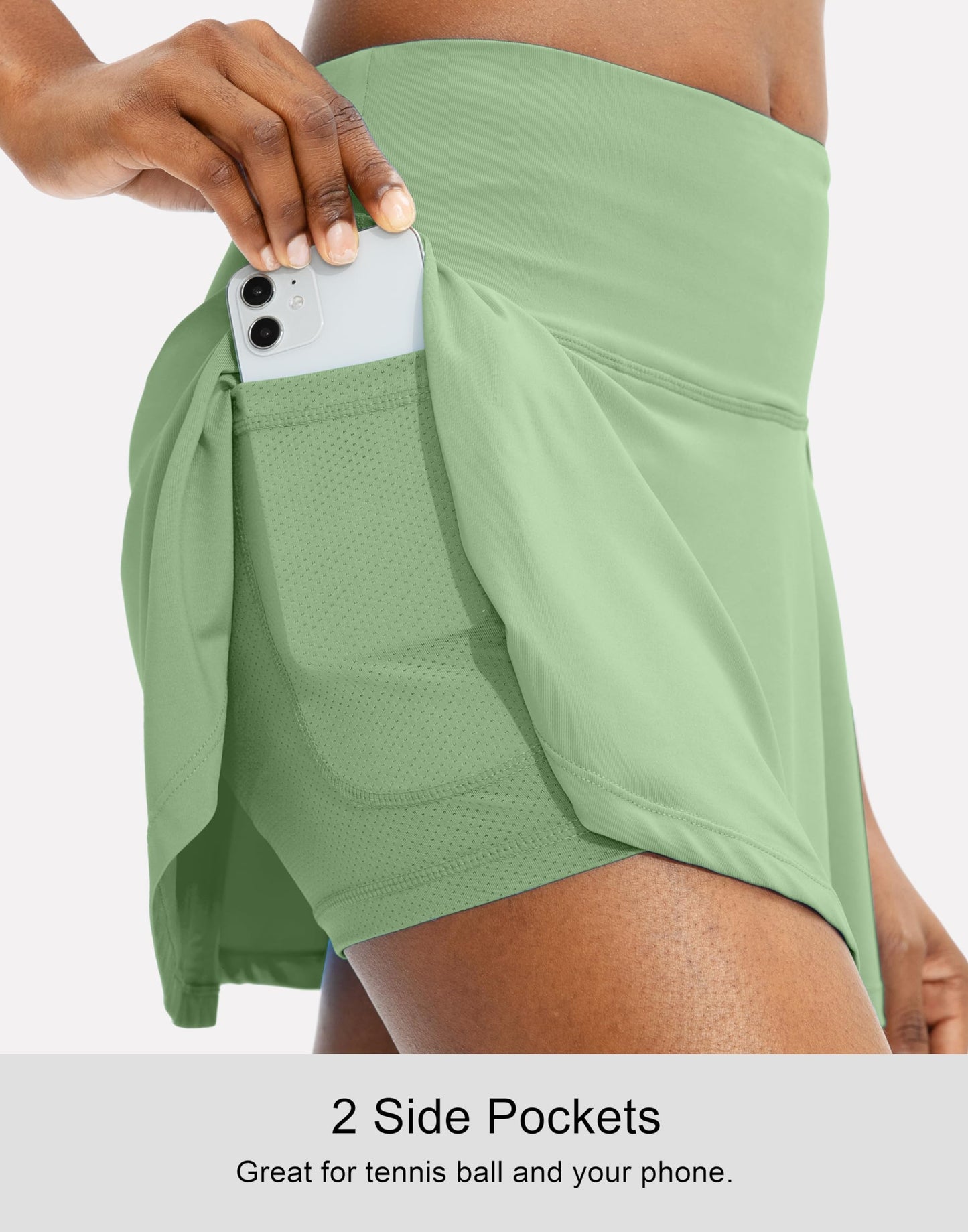 SANTINY Pleated Tennis Skirt for Women with 4 Pockets Women's High Waisted Athletic Golf Skorts Skirts for Running Casual (Sage Green_M)
