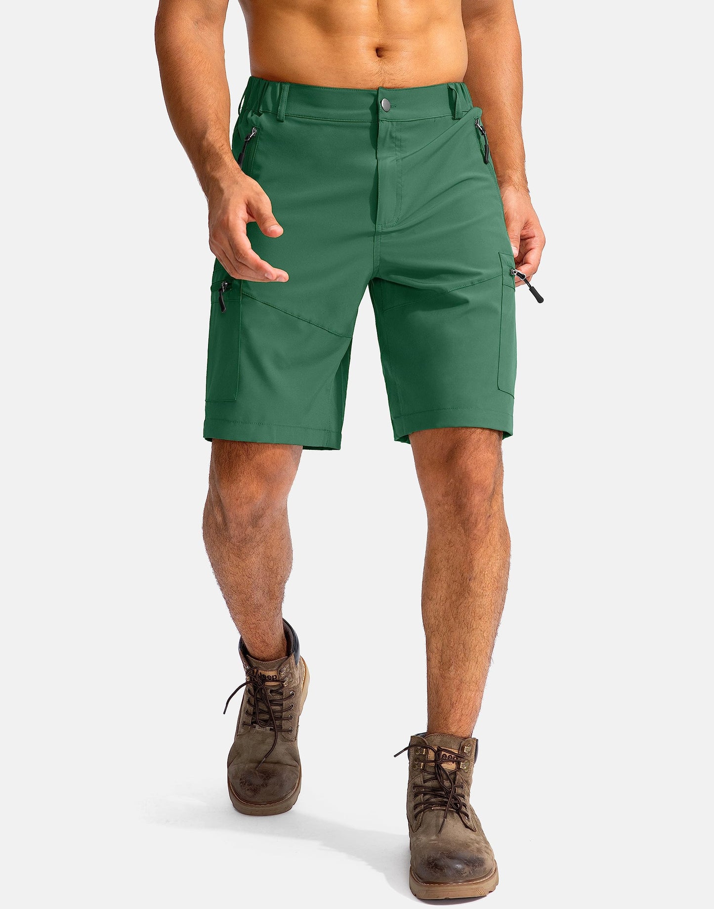Pudolla Men's Hiking Cargo Shorts 9" Lightweight Outdoor Work Shorts for Men Travel Golf Camping Casual with 5 Zipper Pockets(Green 3X-Large)