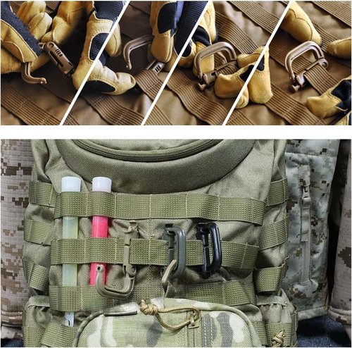 HOUSON 12 Pack Tactical Multipurpose Carabiner Clip, Tactical Small D-Ring Shape Locking Hanging Hook Clips for Molle Webbing Outdoors Bag Backpack with Snap Keychain Button Fast Latch System (Black)