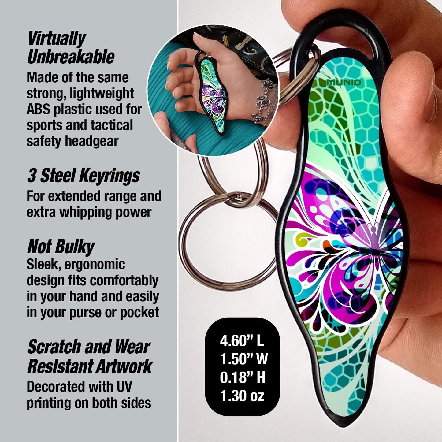 MUNIO Self Defense Keychain – Lightweight, Stylish & Portable Safety Tool for Women & Men – Non-Lethal Kubotan, Easy to Use