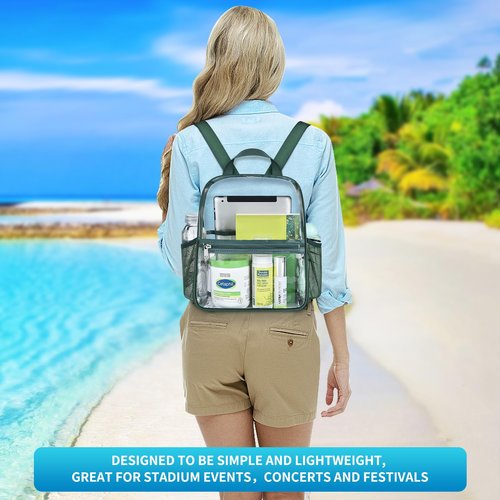 Mildbeer Small Clear Backpack, Stadium Approved 12x12x6 Clear Backpack for Women with 2 Bottle Holders for Festival Concert Sports Events