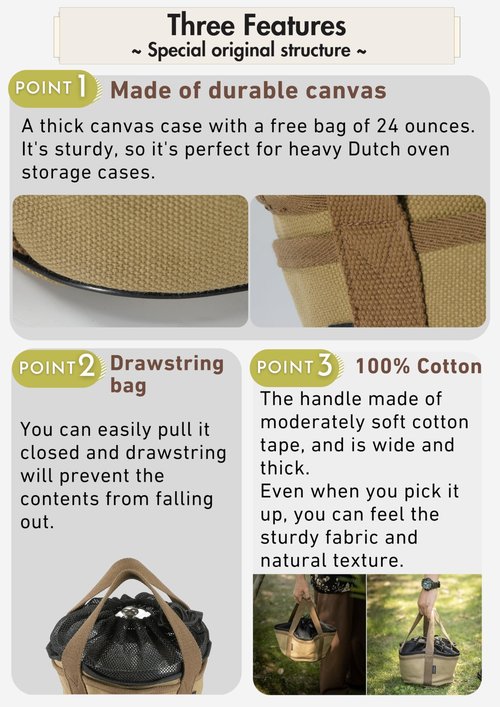 camping moon CAMPINGMOON Dutch Oven Bag for 8-inch Dutch Oven w/o Feet Canvas Extra Thick Round Cooking System Storage Bag Stock Pot Case DO-27-BK