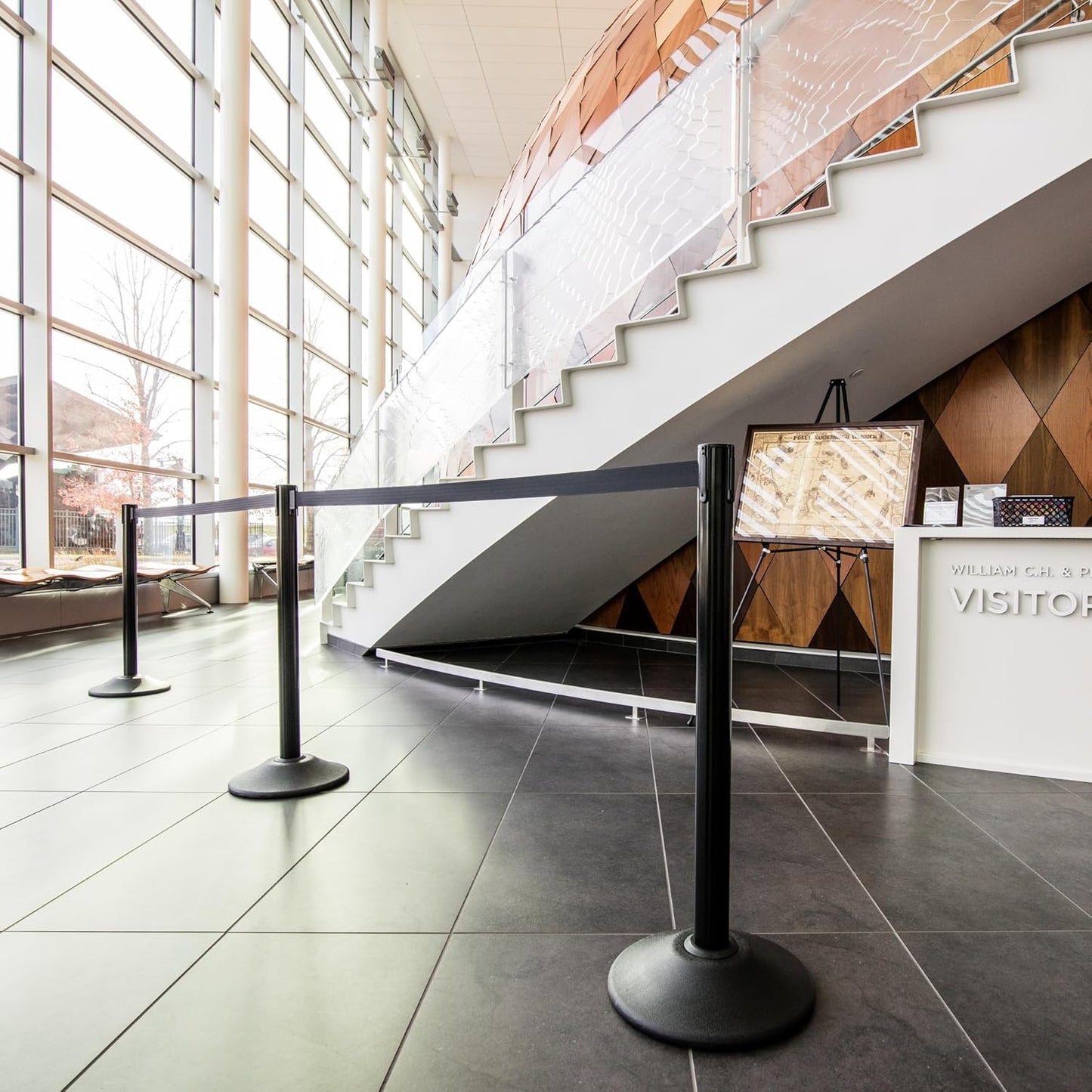 Premium Black Steel Stanchions with 7.5-Foot Retractable Belts - 2 Pack