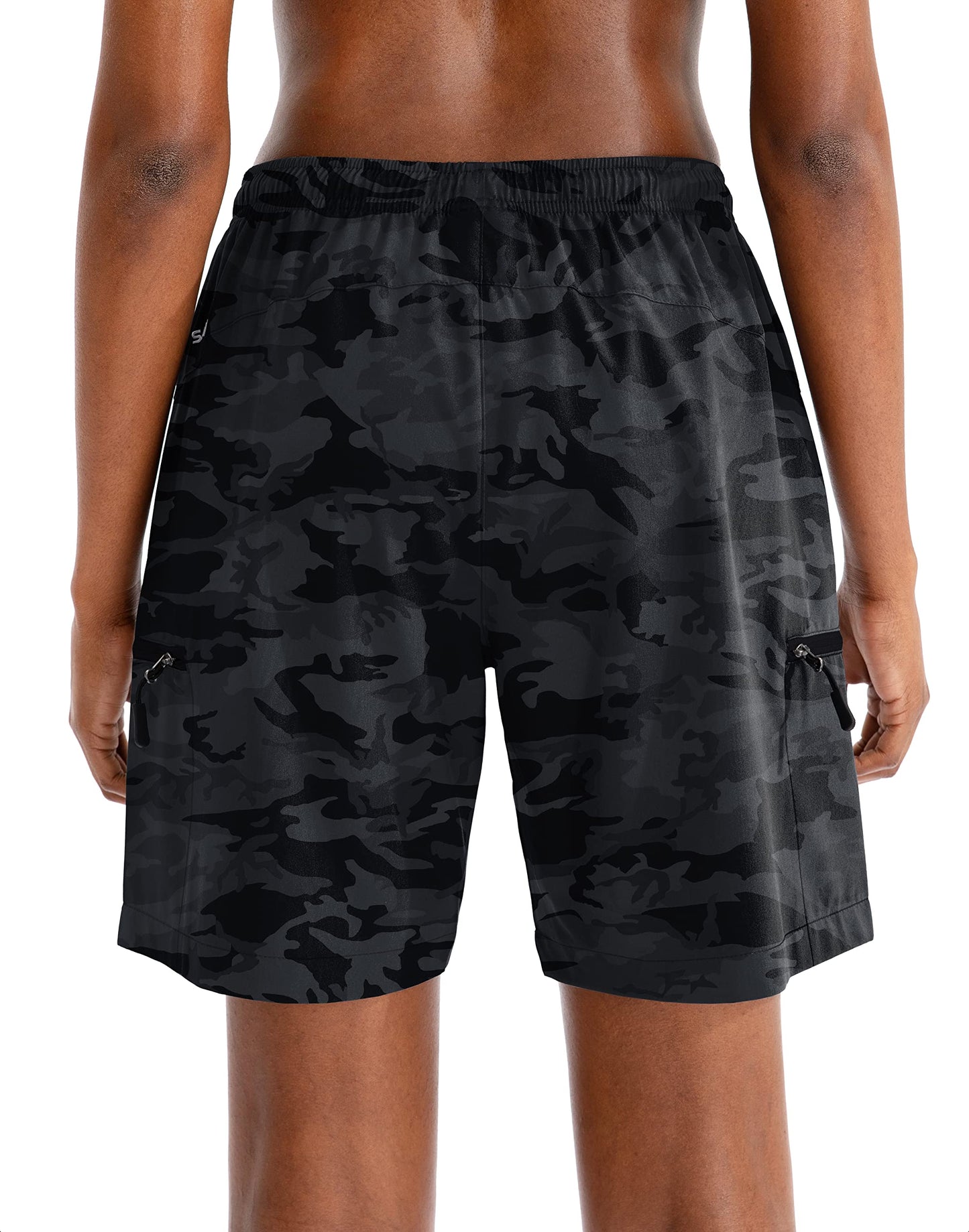 SANTINY Women's 5''/ 7'' Hiking Cargo Shorts Quick Dry Lightweight Summer Shorts for Women Athletic Golf Zipper Pockets(Grey Camo_XL)