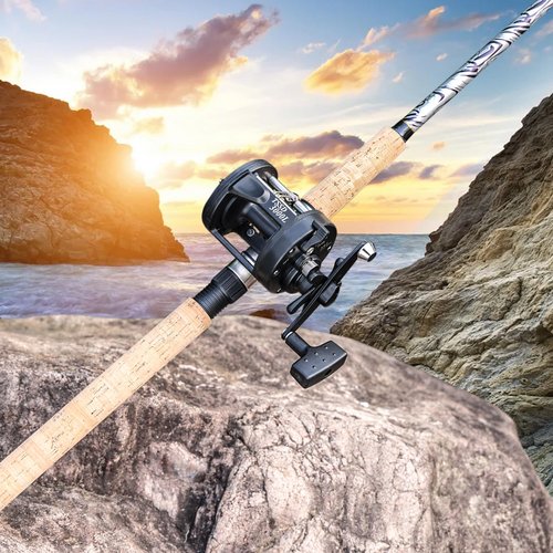 Sougayilang Fiberglass Fishing Pole Conventional Reel Combo with Durable P-Cork Rod Handle, Medium Heavy for Catfish Salmon and Steelhead- 8'0"with 3000 Reel