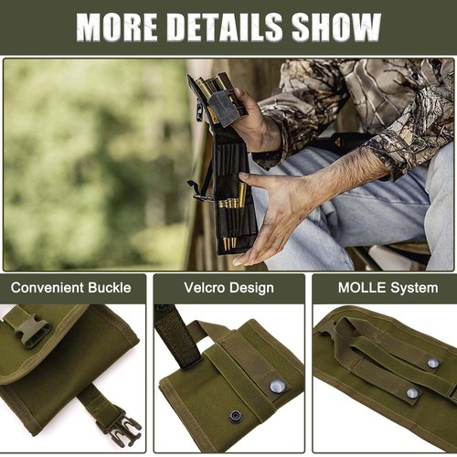 Tactical Ammo Pouch 14 Round Rifle Bullets Holder Foldable Molle Shell Pouch Ammo Wallet for Hunting Shooting Ammunition Storage Bag Utility Magazine Pouch for Bullets