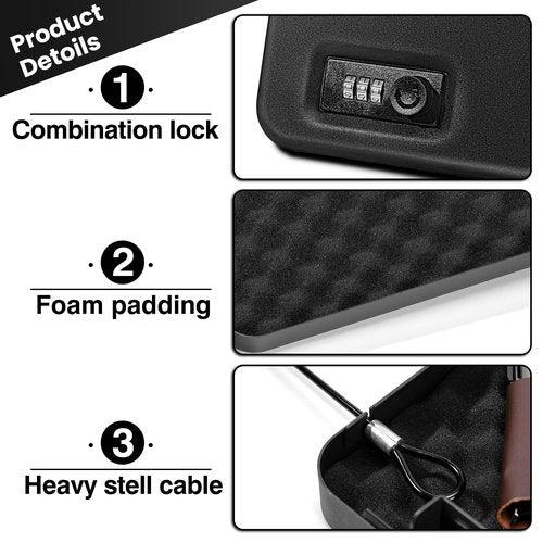 Sgorlds Gun Safe for Pistol Small Portable Handgun Lock Box with Combination Lock, Pistol Safe for Car, Home, Travel, 9.4" x6.6" x1.8",Black