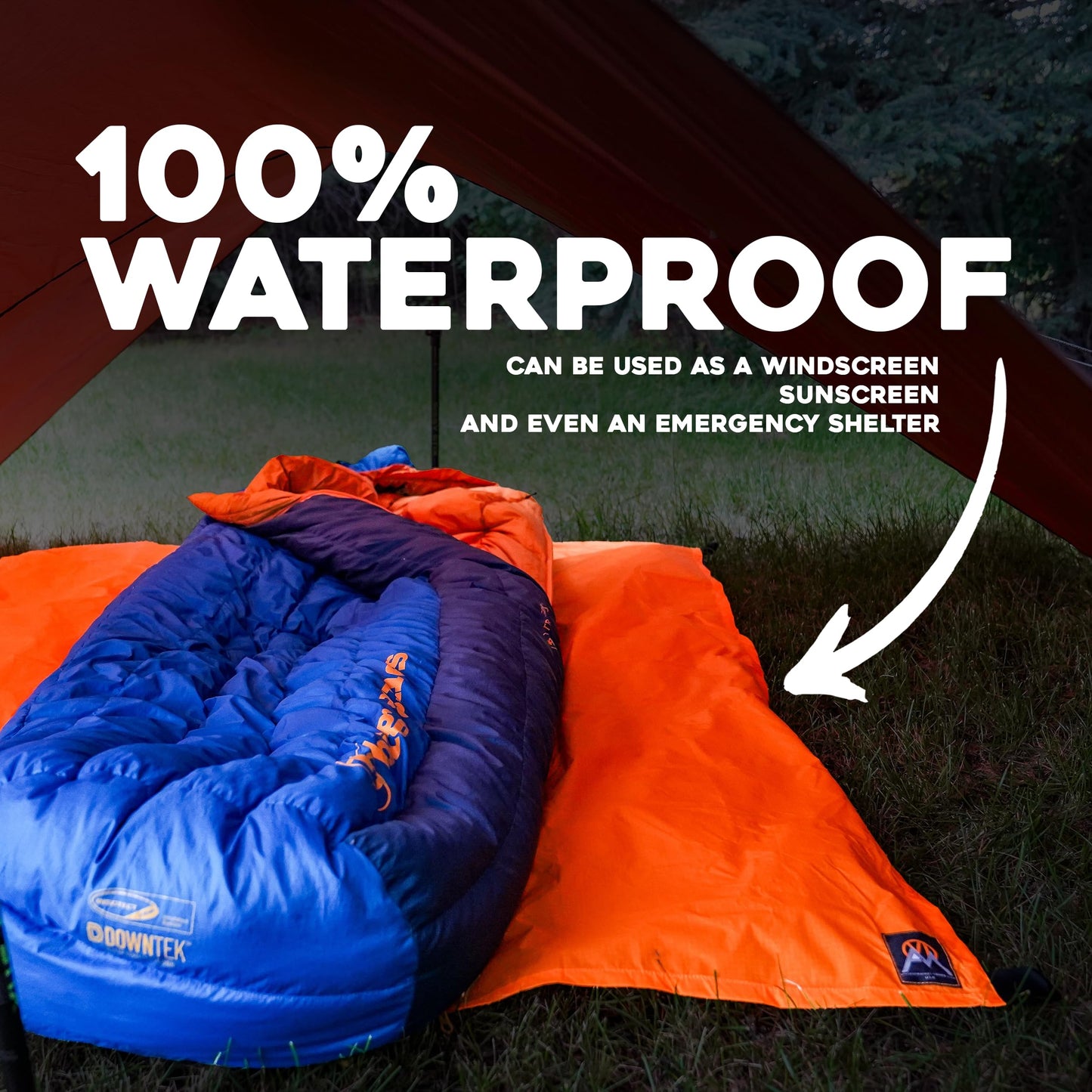 VIAM Outdoors | Multi Cloth Waterproof Ultralight Lightweight Backpacking Camping and Survival Tarp | 1.9oz Orange | Measures 54 inches by 72 inches | has Stake Loops and Guy line Loops
