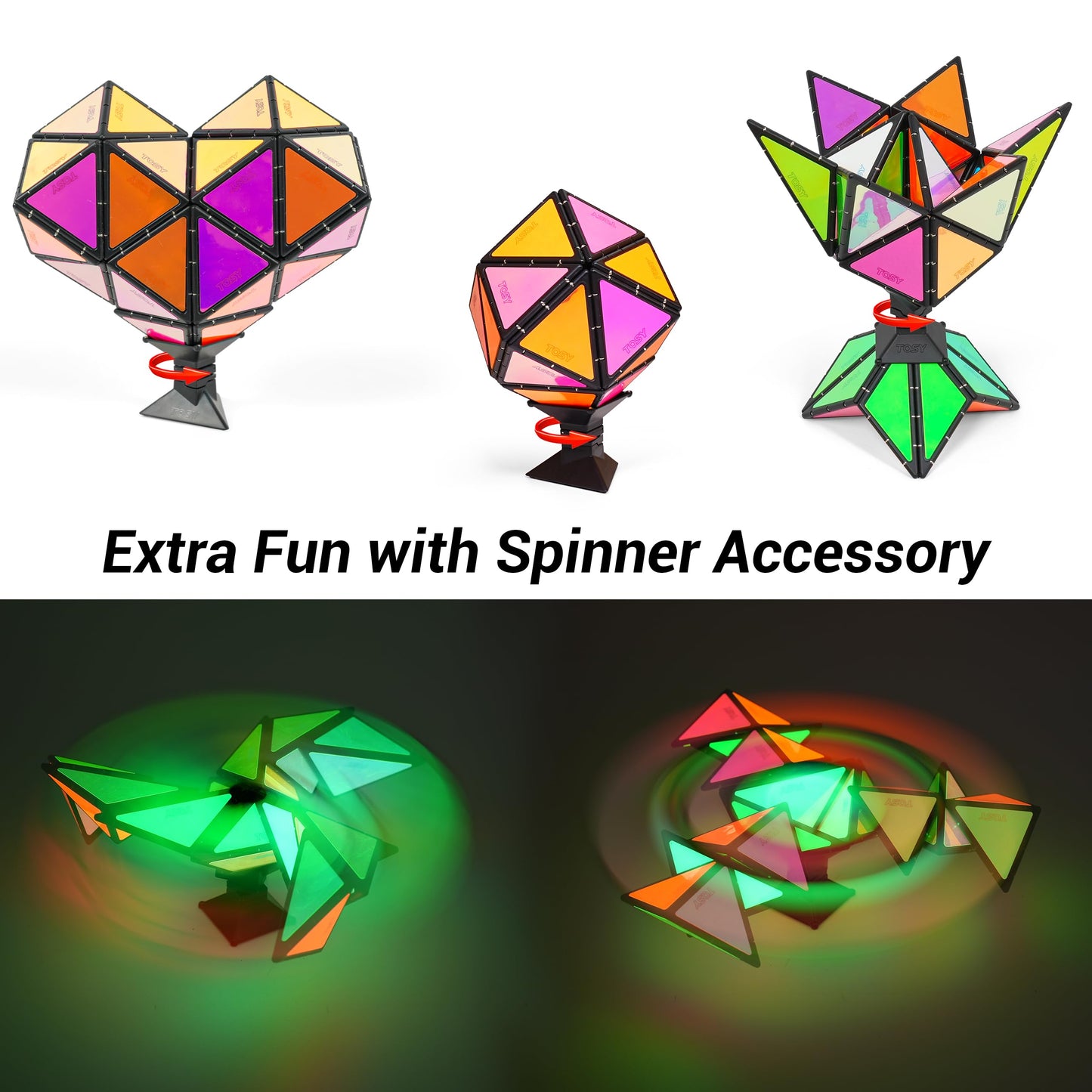 TOSY Magnet Pyramid Glow - 1 Cube Transforms into 1 Billion Shapes (Bunny, Egg, Flowers, Hearts), Easter Basket Stuffers Gift, 12 pcs, 243 Magnets, Glowing, Holographic Design, Puzzle/STEM Toy