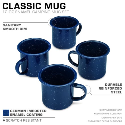 COLETTI Classic Camping Mugs — Enamel Coffee Mug, Camping Coffee Mugs — Premium Nostalgic Mug Set, German Imported Enamel Coating [Blue] [12 oz, Set of 4]