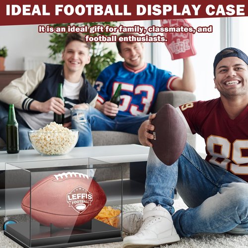 Leffis Football Display Case, Acrylic Football Case Display Case, Memorabilia Display Cases with Removable Built-in Football Display Stand for Autographed Football (No Assembly Required)