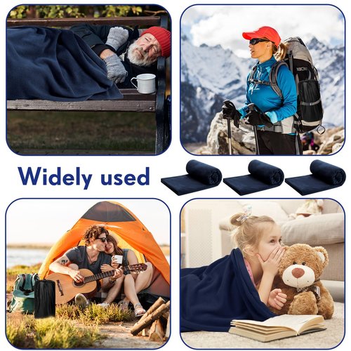 Mixweer 3 Pcs Fleece Sleeping Bag Liner for Adult Warm or Cold Weather 75" Adds 12 Degrees Fahrenheit More Warmth Zippered Camping Blanket Liner with Bag for Adult Travel(Navy Blue)