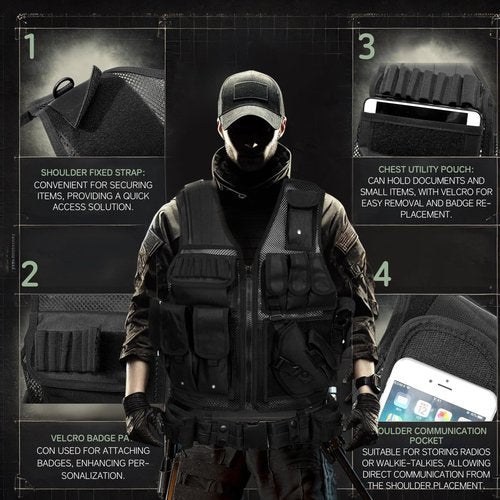 BEAUTI4U Tactical Vest - Military Tactical Airsoft Paintball Gear for Men - Black Army Spy Gear Tactcial Vest for Airsoft, Paintball, Hunting, and Tatical Vests Cosplay - chaleco militar