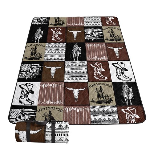 Smell Sunshine Outdoor Picnic Blanket,Portable Sandproof Waterproof Picnic Mat,West Cowboys Printed Camping Beach Mat for Sand and Wet Grass Hiking (Western Cowboy S)