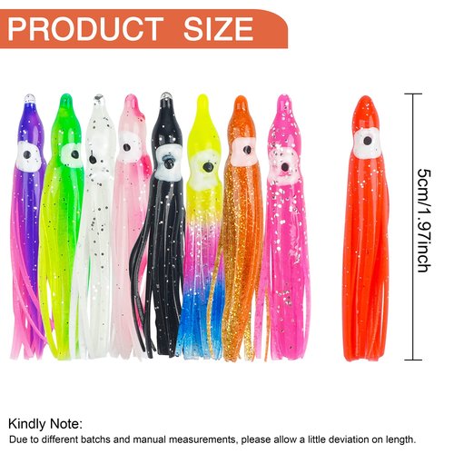 Octopus Squid Skirts Lure,45pcs Multi-Color Soft Plastic Lures Bass Trolling Lure Fishing Baits for Bass Salmon Trout 1.97inch