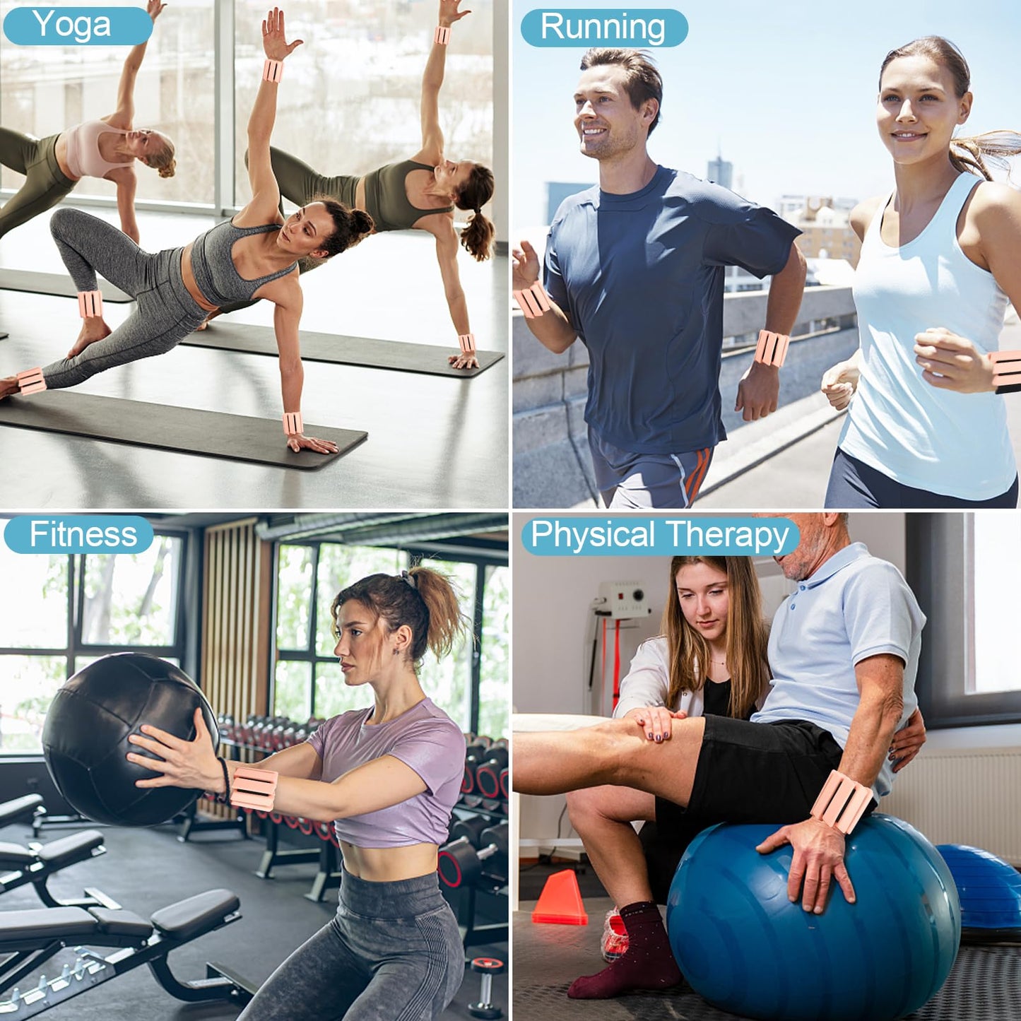 Ankle & Wrist Weights for Women Kids Men - Adjustable Silicone Ankle Weights Set of 2 (1Lb Each), Wearable Arm & Leg Workout Weights Set for Yoga Dance Pilates Cardio Aerobics Walking (Light Pink)