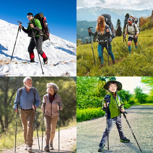 supregear Trekking Poles, 2 Pack Lightweight Aluminum Hiking Poles 3-Section Adjustable Telescopic Shockproof Walking Sticks with T-Handle for Kids Adults Seniors Men Women Camping Backpacking, Black
