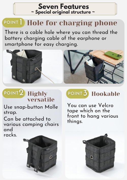 camping moon Storage Box Accessory Small Gear Organizer XS Black BG-1212BK (Black)