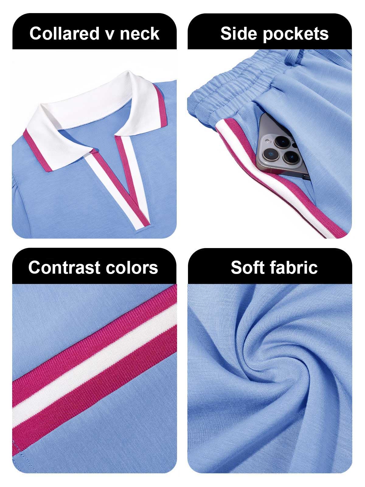 Fisoew Womens 2 Piece Skirt Set Summer Cap Sleeve Tops Matching Tennis Skirts Casual Color Block Vacation Outfits Lounge Sets