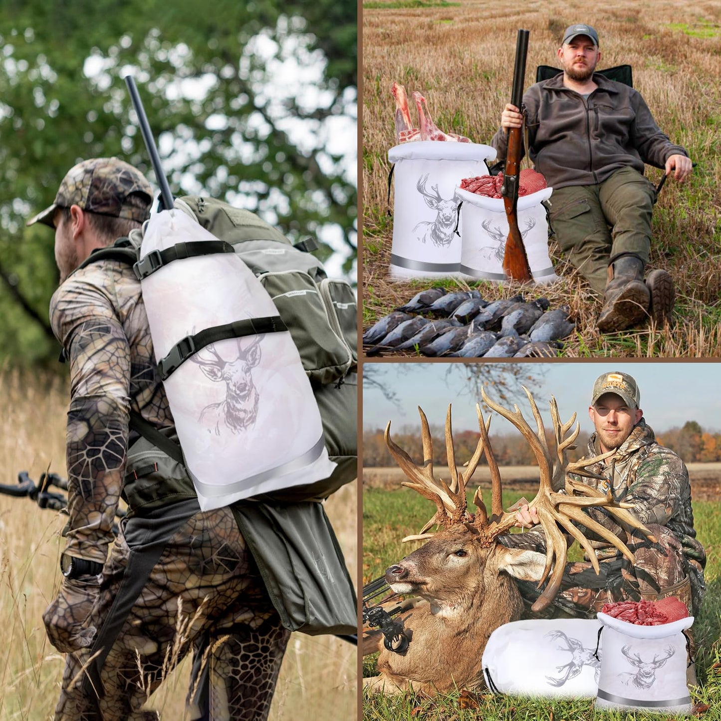 FUYITE 6 Pack Game Bags - Elk Hunting Meat Bags, Reusable Waterproof & Breathable with Reflective Tags, 30''x18.5''/4pcs, 15''x10''/2pcs