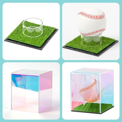 YHNTGB Baseball Display Case Acrylic Cube Box UV Protected Holders Clear Laser Memorabilia Show with Grass Pad for Autograph Ball Storage