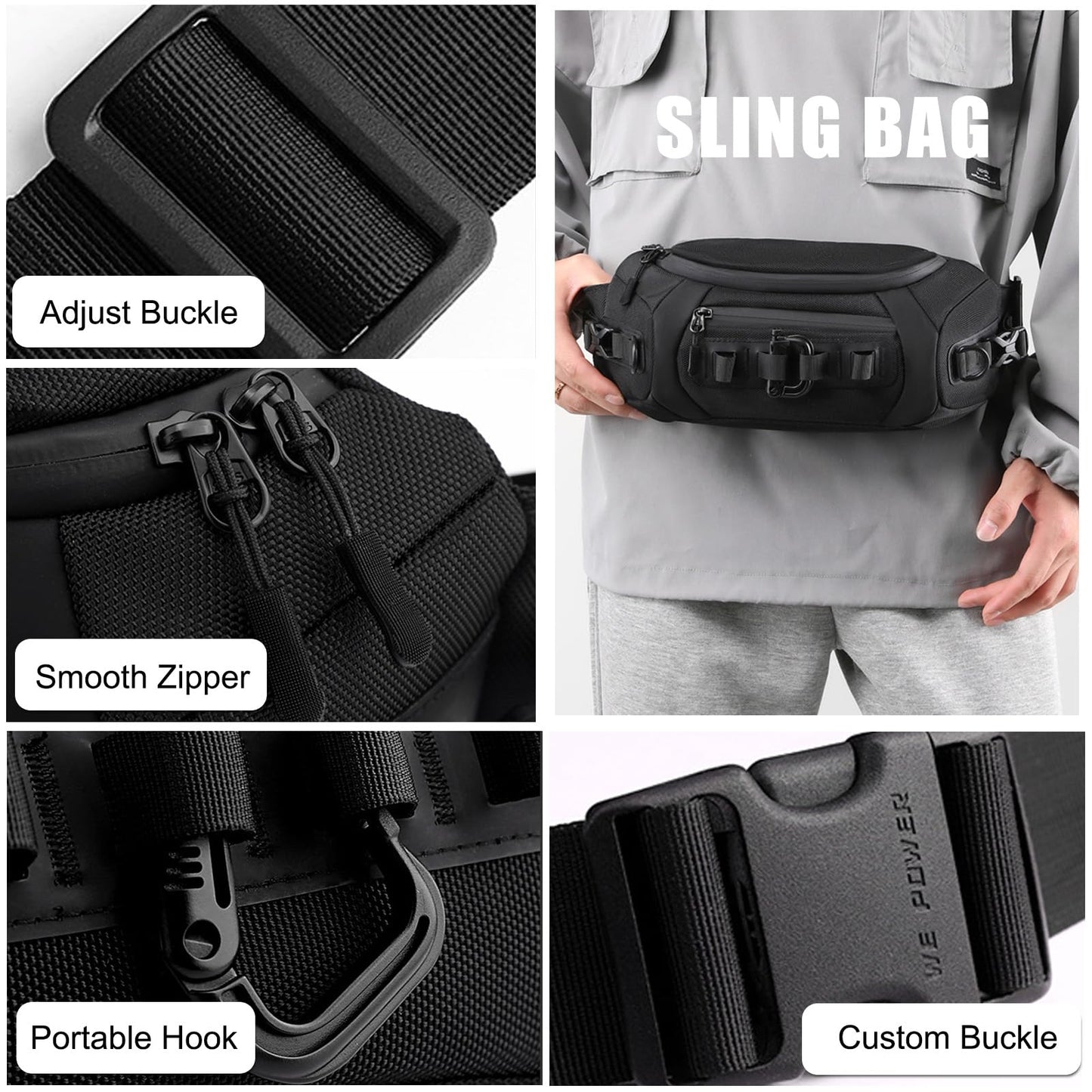 FANDARE Waist Fanny Pack Casual Sling Bag Sport Bumbags for Women Men Chest Crossbody Bags Cover Pack for Hiking Cycling Travelling Outdoor Gym Business Nylon Shoulder Pouch Dark Blue