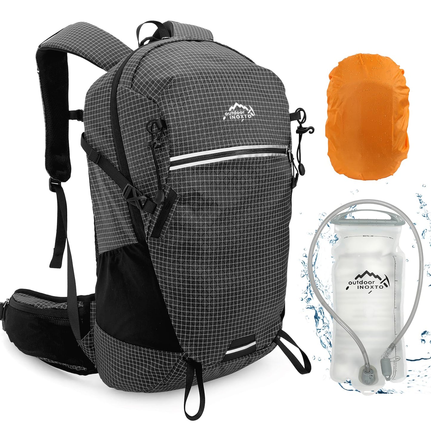 IX INOXTO Hydration Pack, 25L Hiking Backpack with 3L Water Bladder and Rain Cover, Lightweight Hydration Pack for Hiking, Cycling, Climbing, Camping (Black)