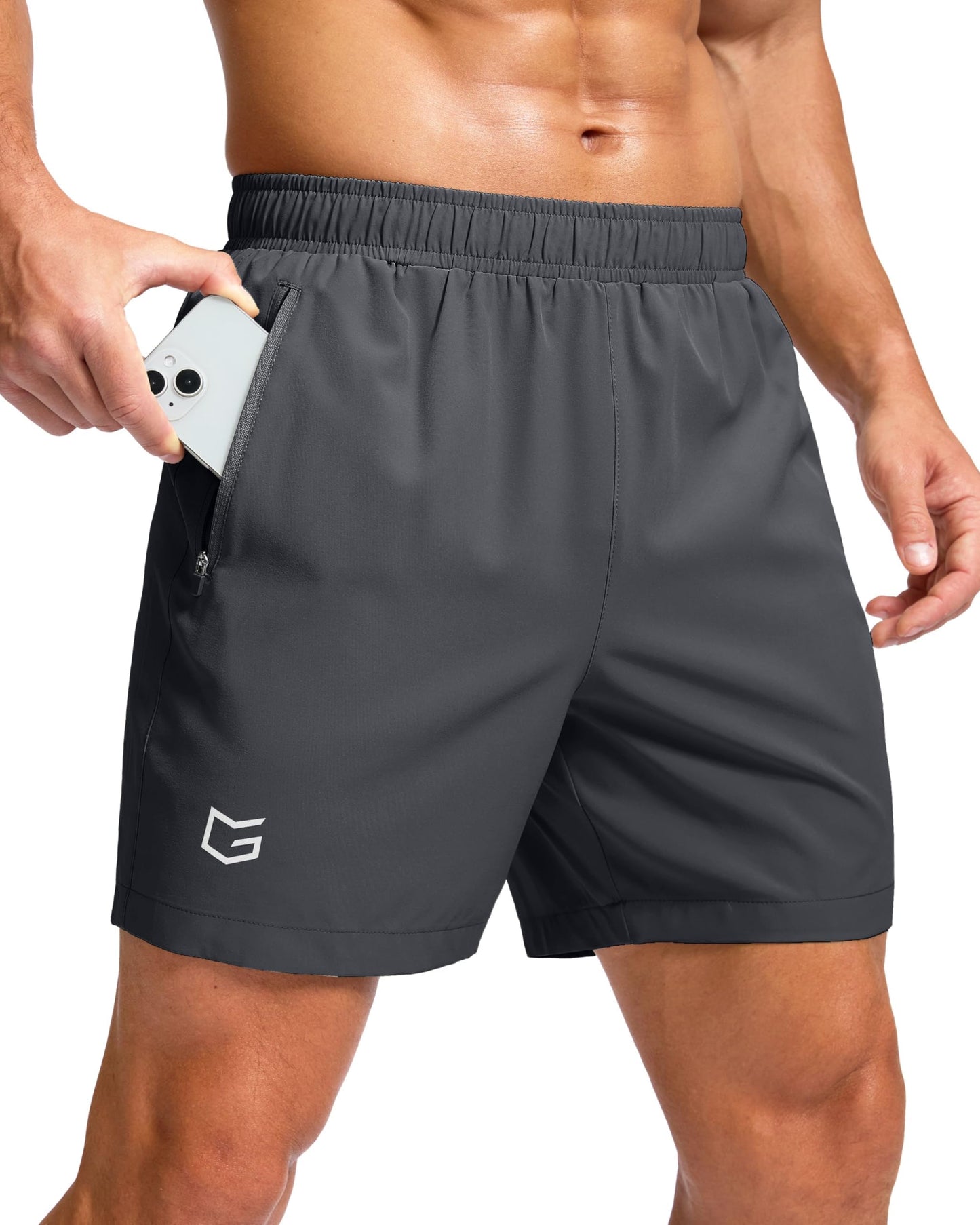 G Gradual Men's Athletic Running Shorts with Zipper Pockets Quick Dry 7"/ 5"/ 9" Workout Gym Shorts for Basketball Hiking(Dark Grey,5S)
