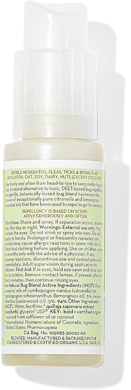 California Baby Natural Bug Repellent Spray | Citronella Bug Spray | DEET-Free | Repels Mosquitoes + Bugs | Allergy Friendly | Great Smell | Baby & Adult Insect Repellent Spray | 59 mL / 2 oz.
