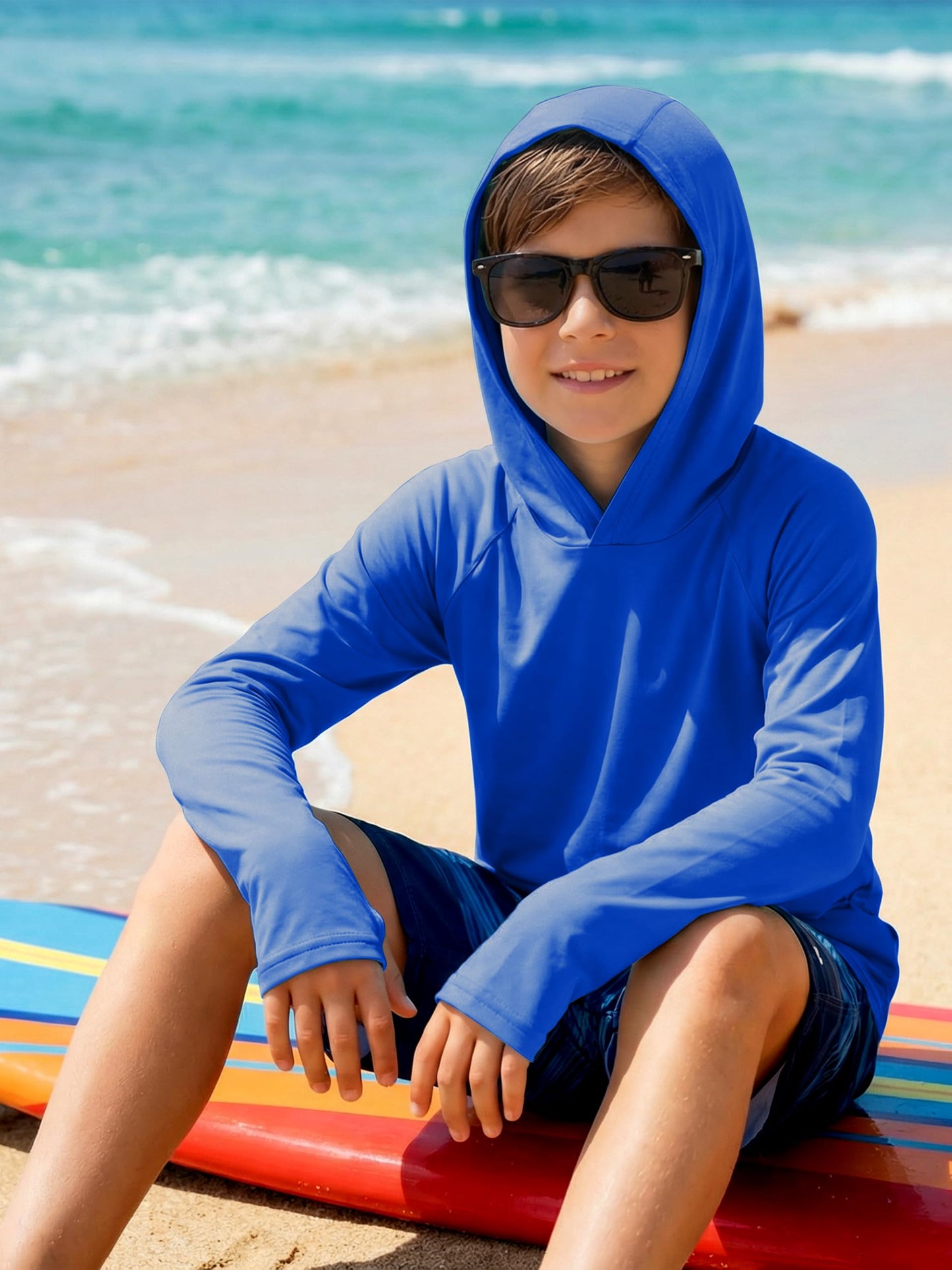 Cooraby 2 Packs Boys Rash Guard Hooded Shirt UPF 50+ Long Sleeve Kids Swim Fishing Shirts with Thumb Hole