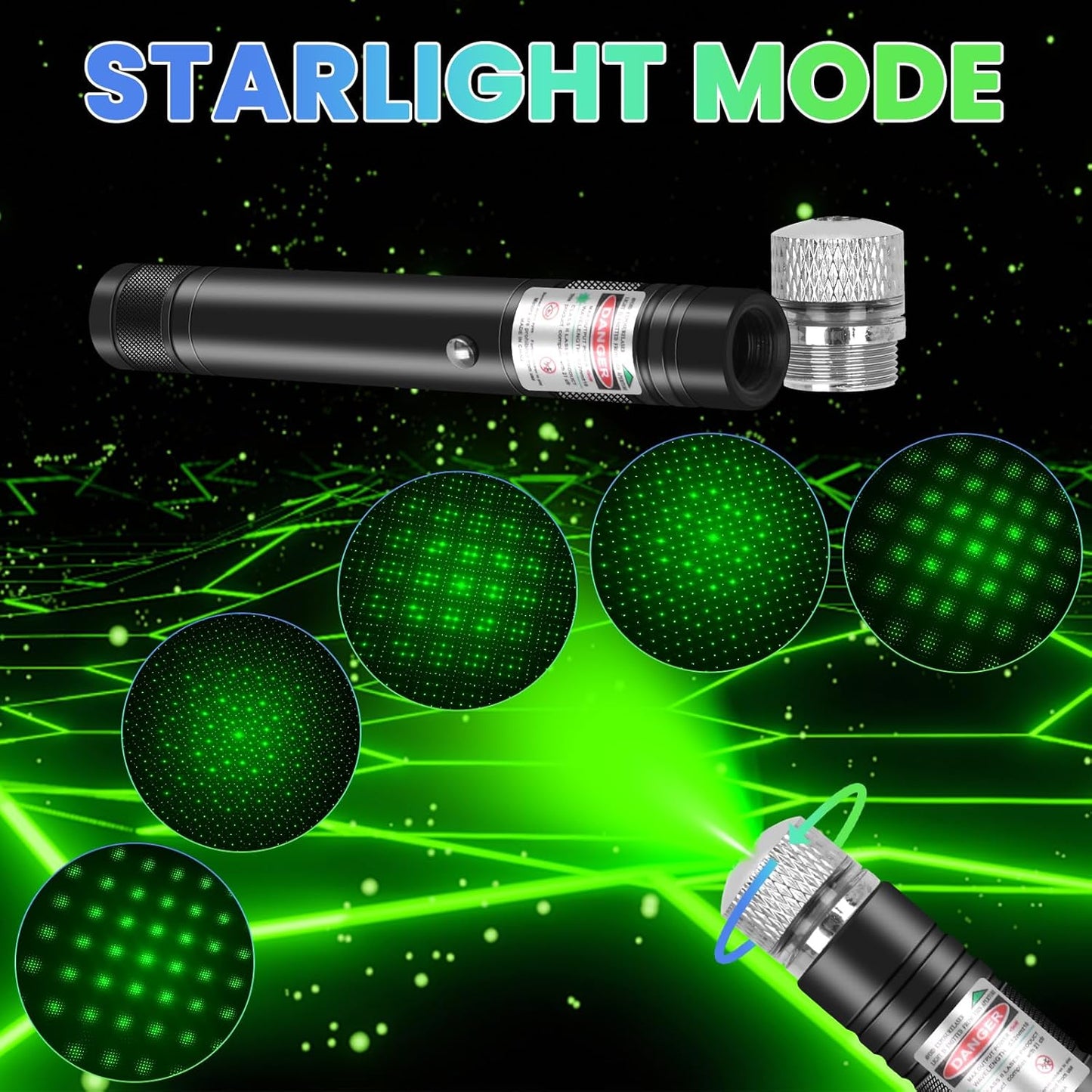 Rechargeable Green Laser Pointer High Power, Long Range Green Beam Laser Pointer with Star Cap for Astronomy, Architecture, Outdoor Adventures