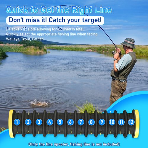 Dreyoo 3 Pcs Fishing Line Storage Organizer, Leader Holder with 12 Slots to Keep Your Lines Tangle Free, Spooler Winder, and Hook Keeper with Rigging Spools(Black)