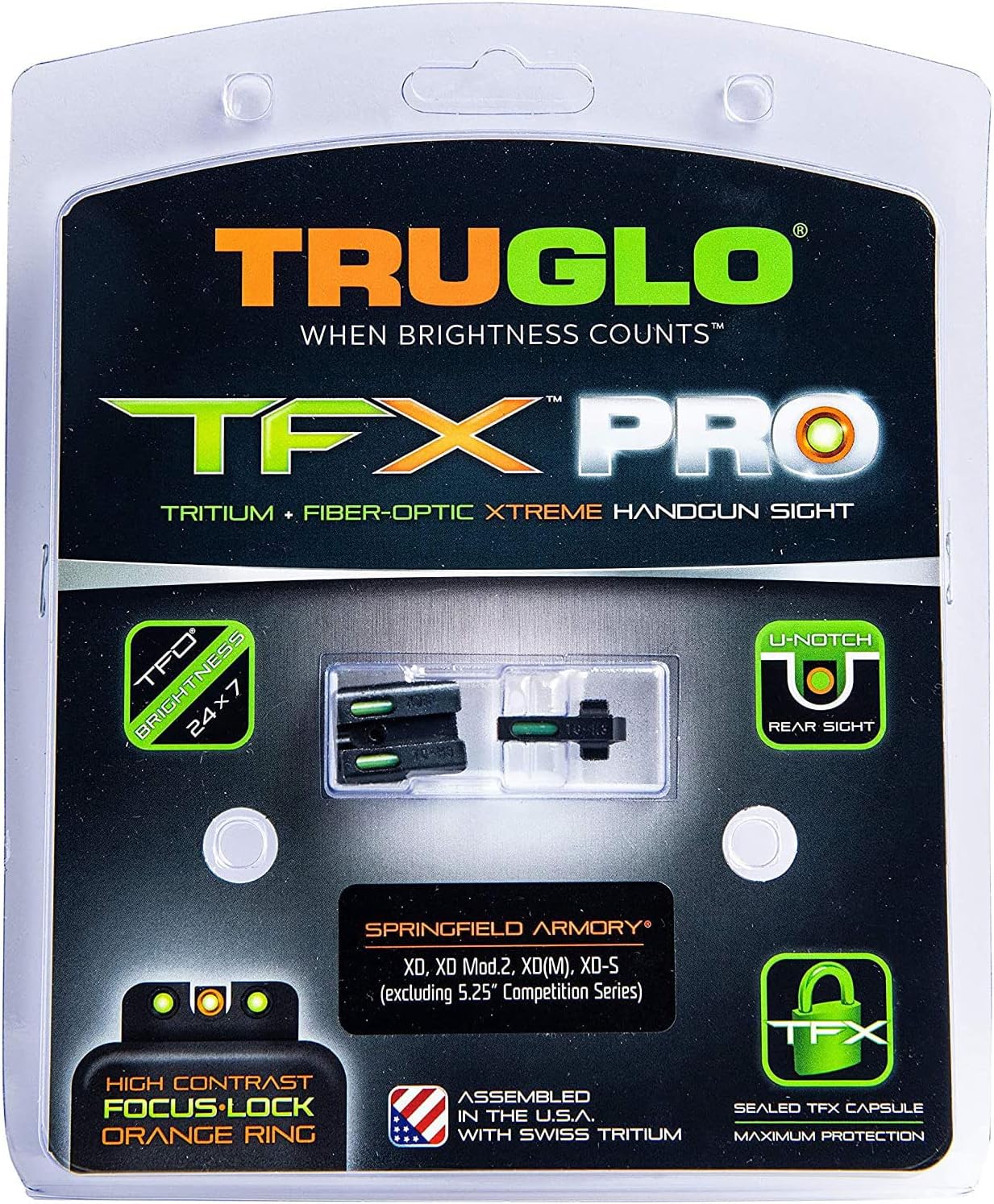Truglo TFX PRO Night Sight for Handguns - Glowing Tritium & Fiber Optic, Compact & Durable