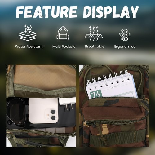 flipfit 900D Outdoor Tactical Shoulder Bag, Men Women Waterproof Lightweight Chest Sling Bag for Hiking Riding & Camping（Jungle Camo）