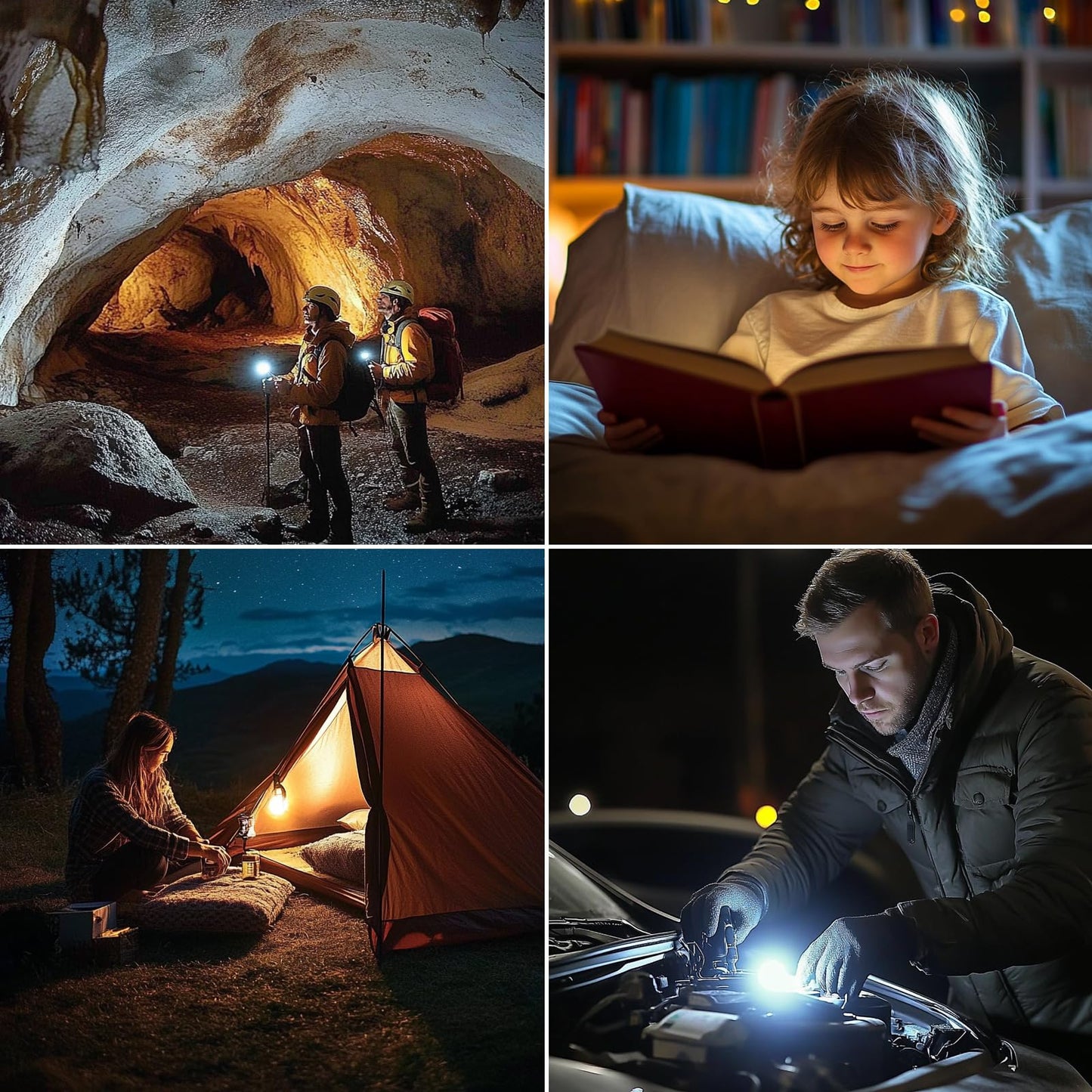 EXTRASTAR LED Camping Lantern, 3 Lighting Modes, Hanging Tent Light Bulbs with Clip Hook, Camping Essentials, Ideal for Hiking, Hurricane, Storms, Outages, Battery Powered, 4 Packs