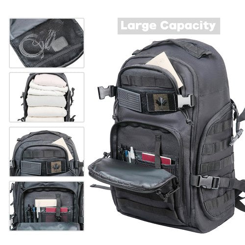 BeigeSwan 35L Capacity Military Tactical Backpack Large Army 3 Day Assault Pack Molle Bag Backpacks Laptop Backpack for Men (Black)