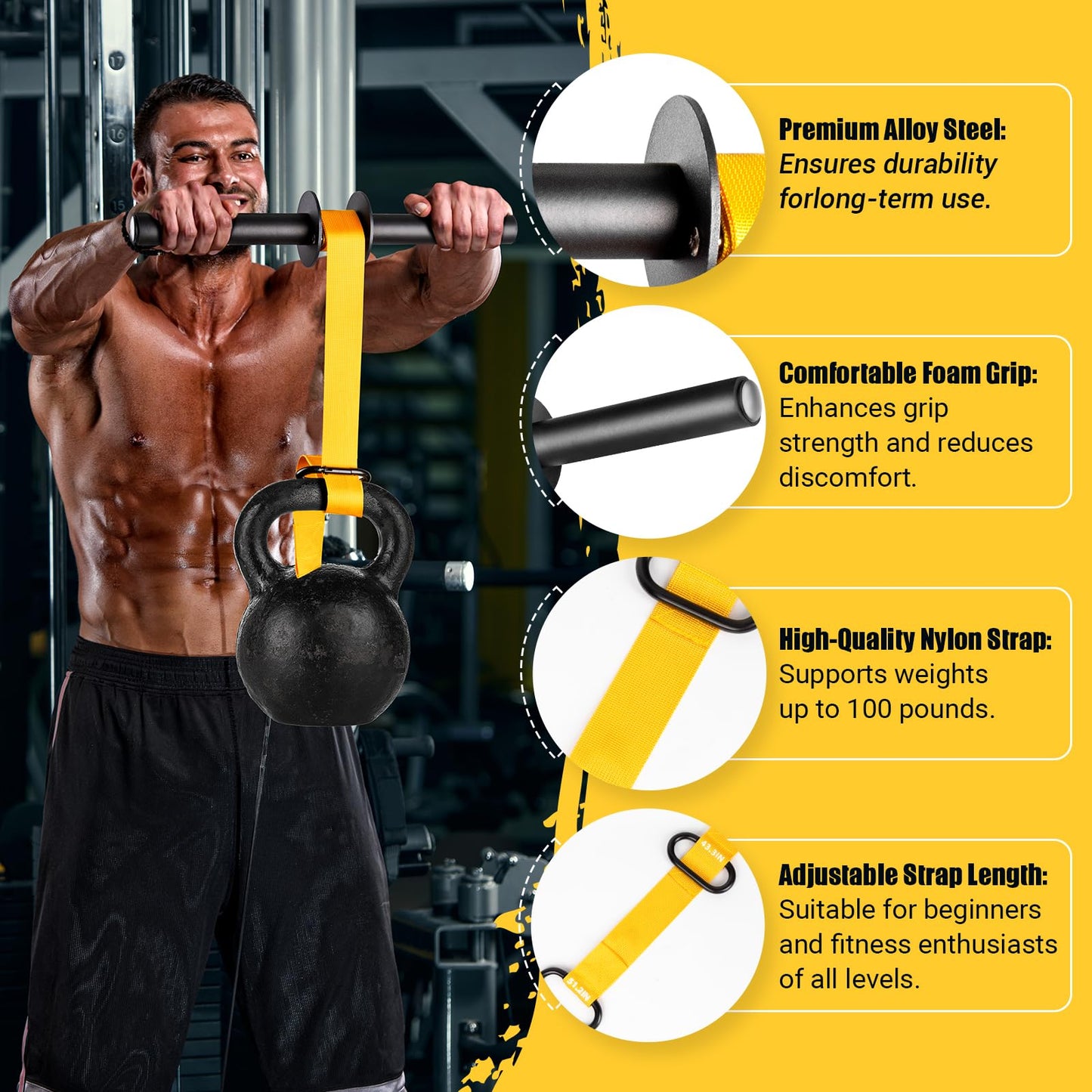 Forearm Strengthener and Wrist Roller, 43.3 in Or 51.2 in Ultra-Strong Nylon Webbing Wrist & Forearm Blaster with Quick Locking Mechanism, Durable Anti-Slip Grip Handles for Forearm Strength Training