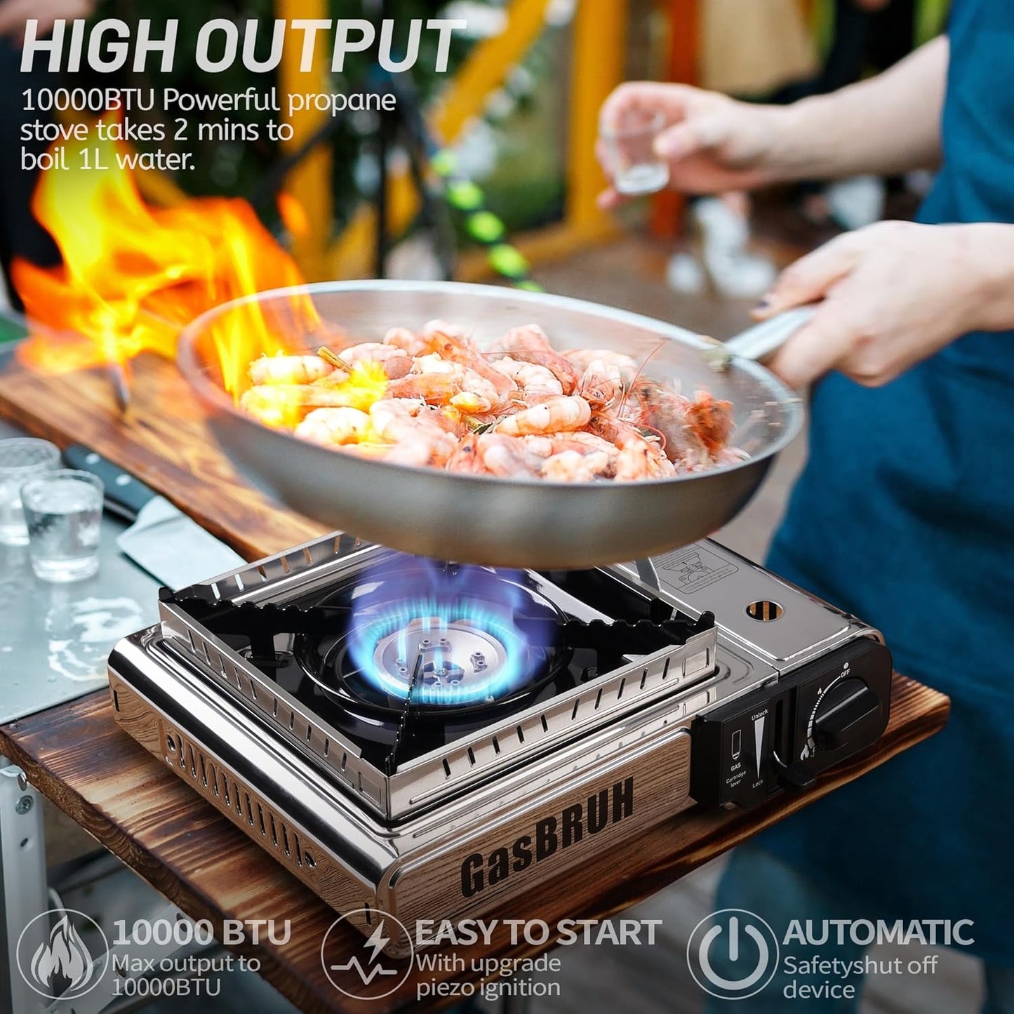 Propane or Butane Stove with Windblocker,Dual Fuel 10000BTU Stainless Steel Portable Camping Stove with CarryCase,Gas Stove for Camping,Tailgating,Outdoor Cooking,Emergency(Fuel not included)