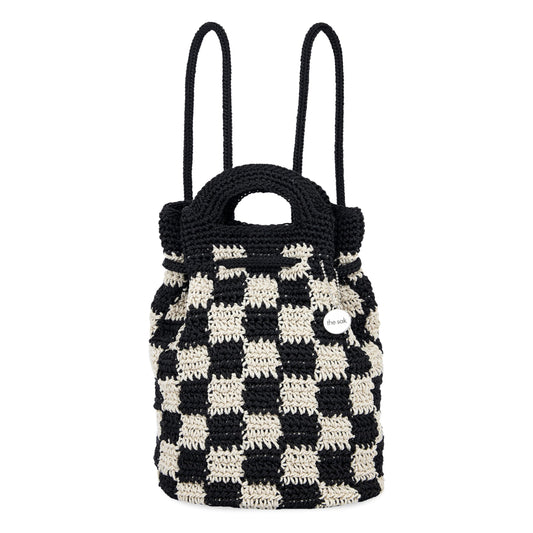 The Sak Dylan Backpack in Crochet, Dual Shoulder Straps, Black Check