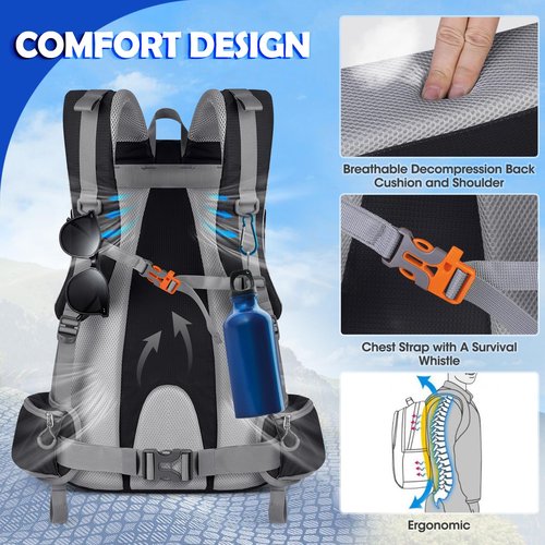 NUBILY 50L Hiking Backpack Waterproof Camping Backpack for Men Women with Rain Cover Lightweight Hiking Daypack Outdoor Travel Dackpack