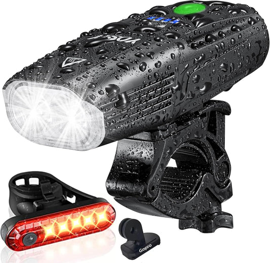 Yosky USB Rechargeable Bike Light Set - EVO 5400mAh Smart Bike Headlight and Tail Light - Super Bright Bike Light Front and Back for Adults Kids Men Women Night Riding
